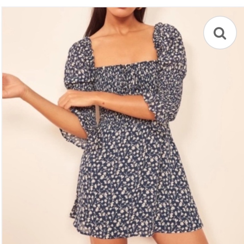 Reformation Loulou Navy Floral Mini Dress Size XS